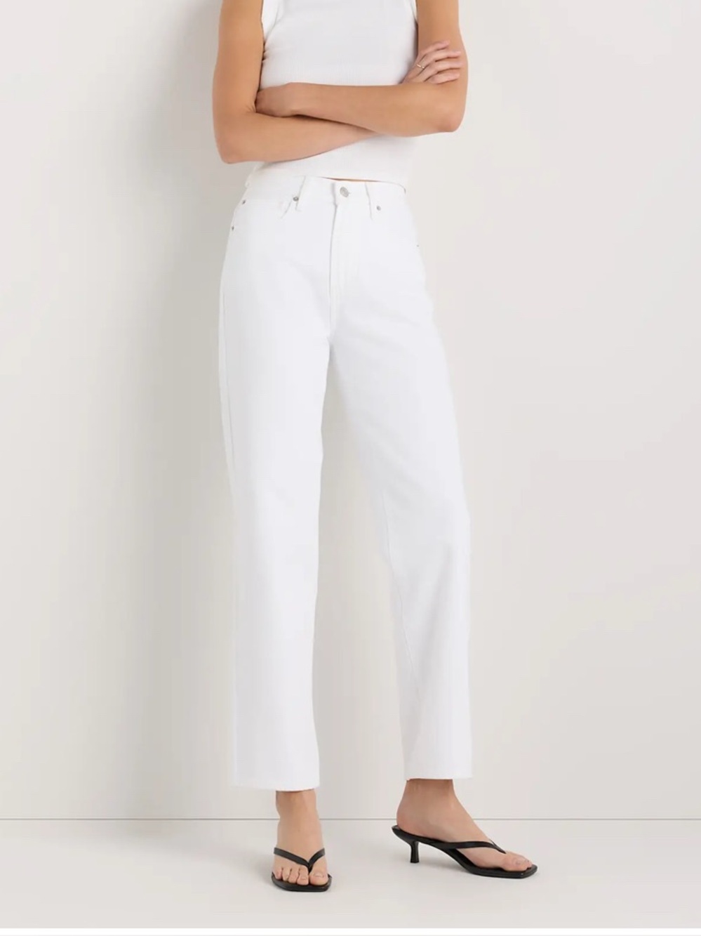 Quince Bella Rigid Straight Jeans Women 31x28 White High Rise Sustainable Denim